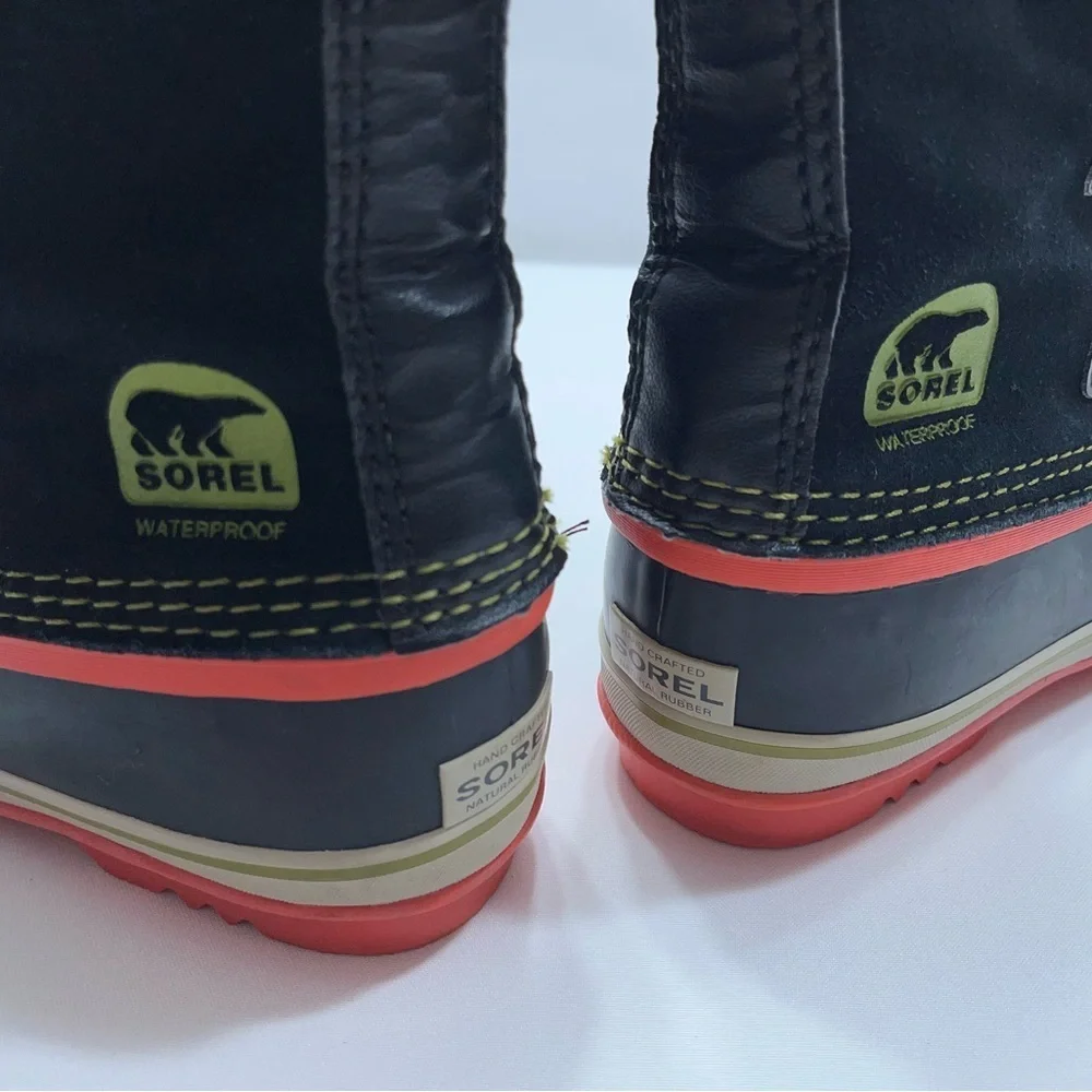 Sorel Waterproof Snow Boots Womens Size 5 Black Red Joan Of Arctic Warm Lined